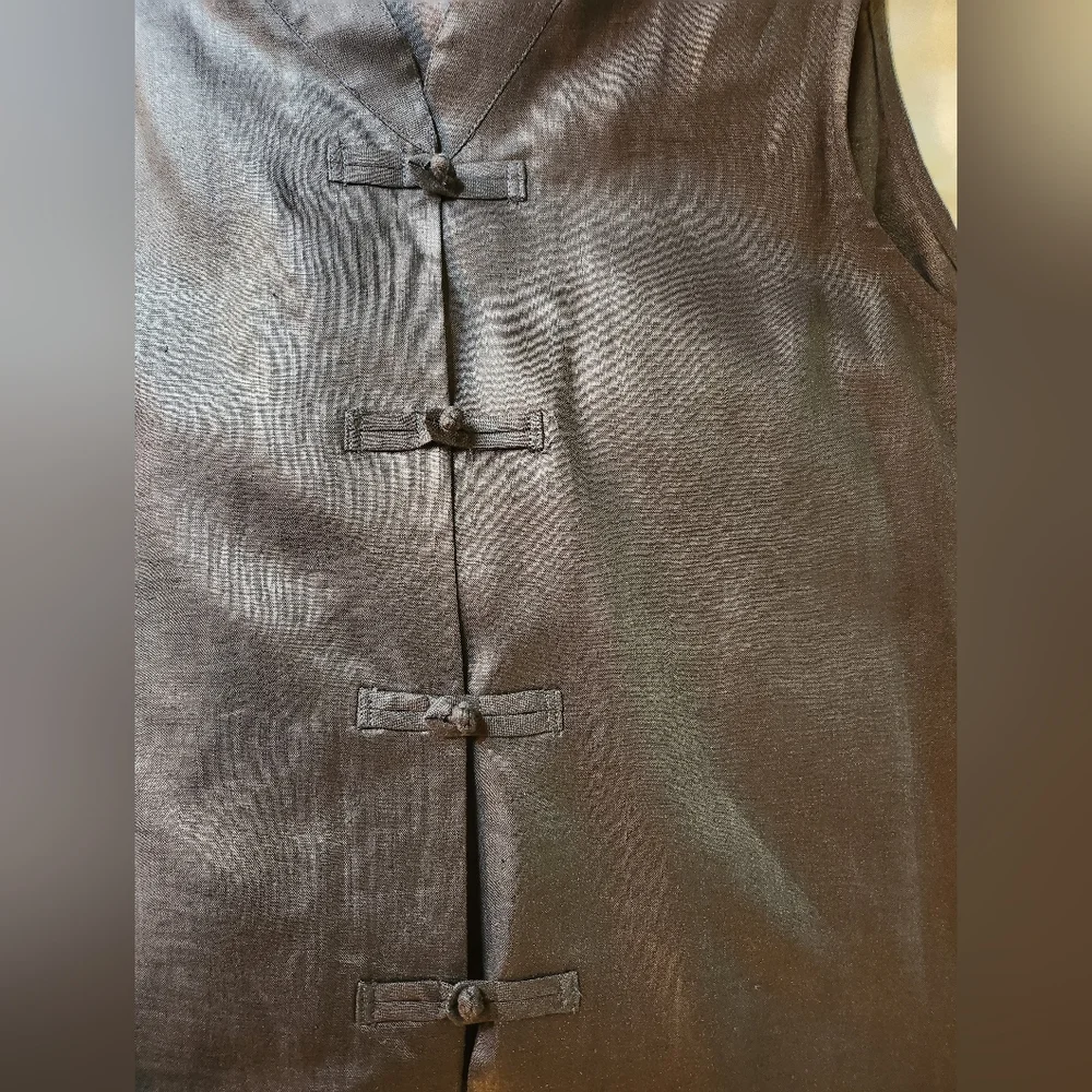 VINTAGE ANN TAYLOR 100% Linen Chinese Tunic Top M - Picture 3 of 6